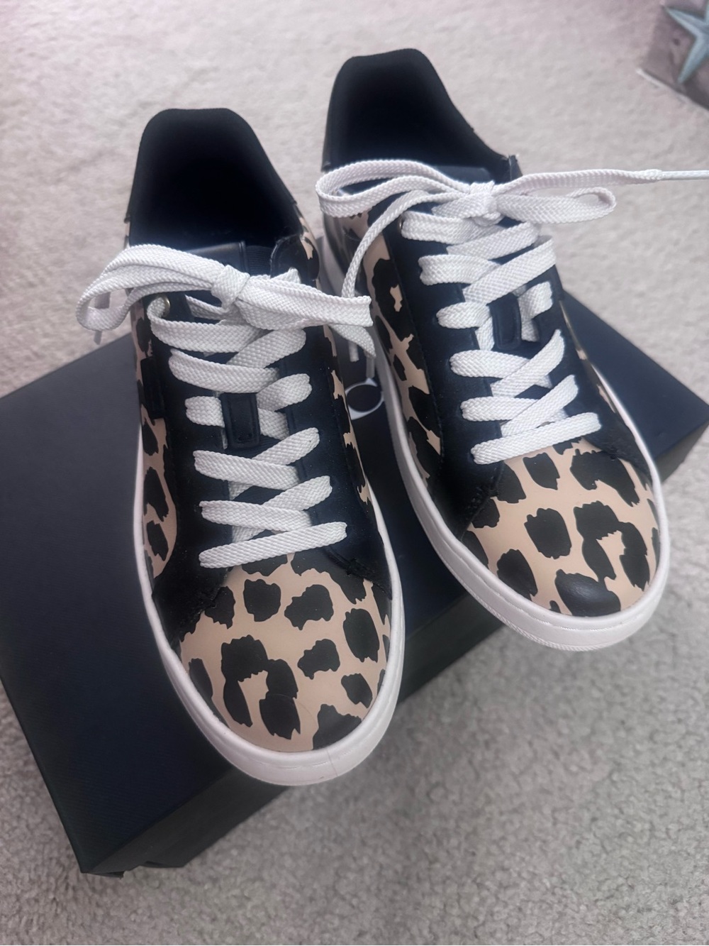 Coach Leopard-Print Low Top Sneakers in Black and Tan